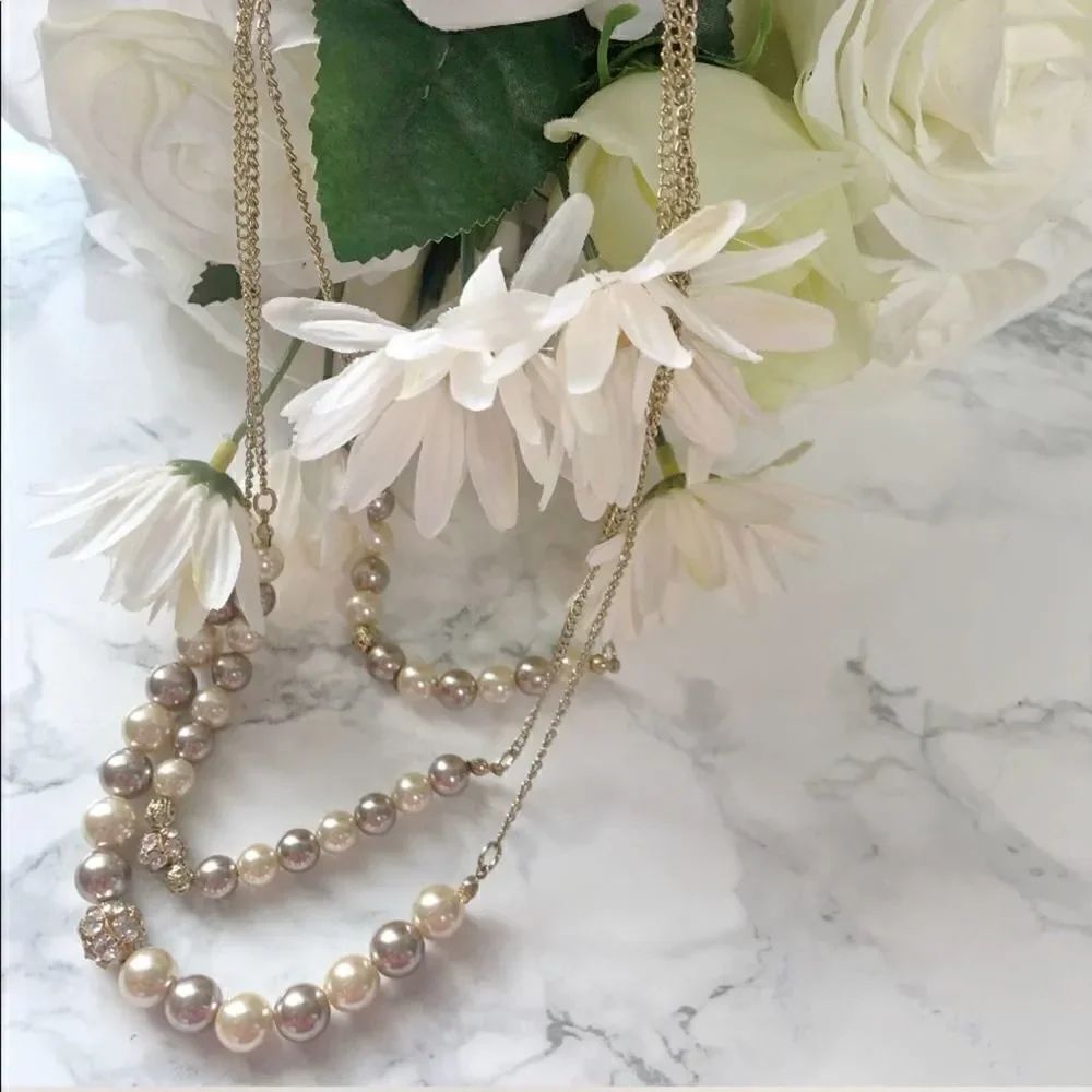 2/$20 Three Strand Pearl Gold Layered chain Necklace
